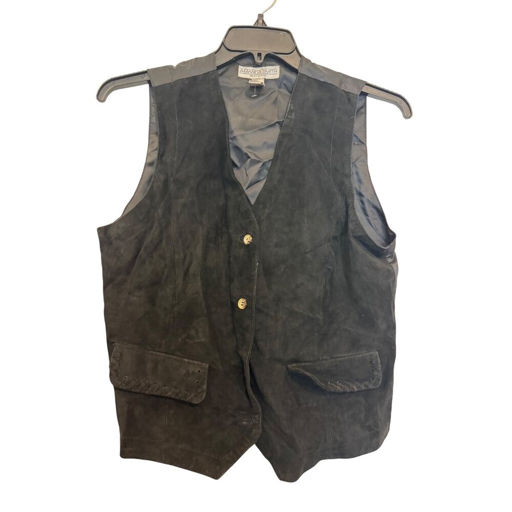 Amanda Smith Silky Suede Black Leather Vest Womens Medium